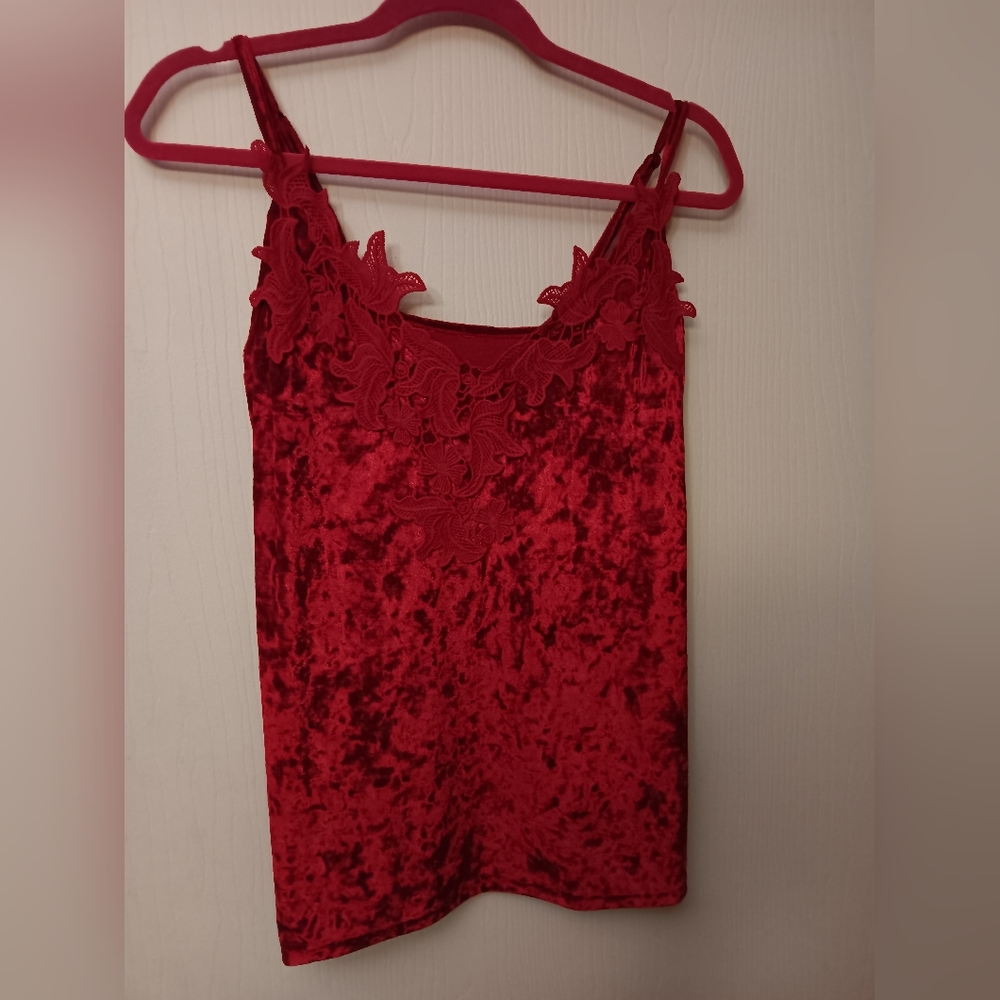 Red crushed velvet tank